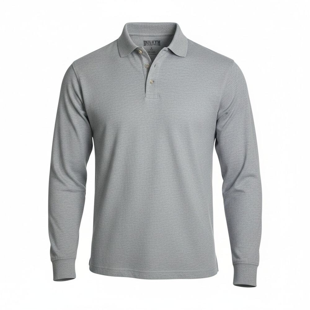 Duluth Trading Co Men's L Polo Shirt Cotton Coal Gray Relaxed Fit Long Sleeve